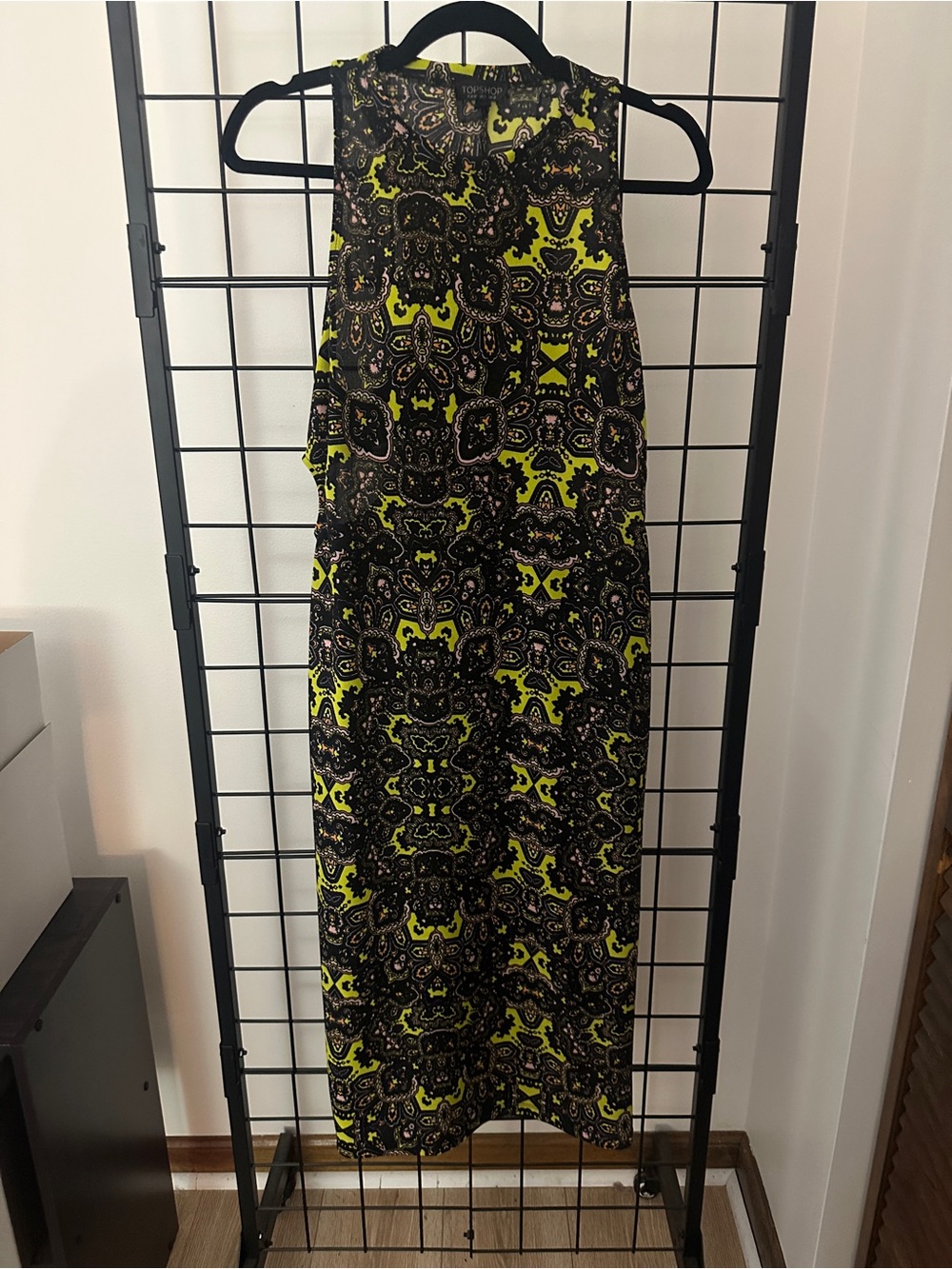 Topshop Bodycon Midi Abstract Cutout Sides Summer Dress (Black Multi) US 8